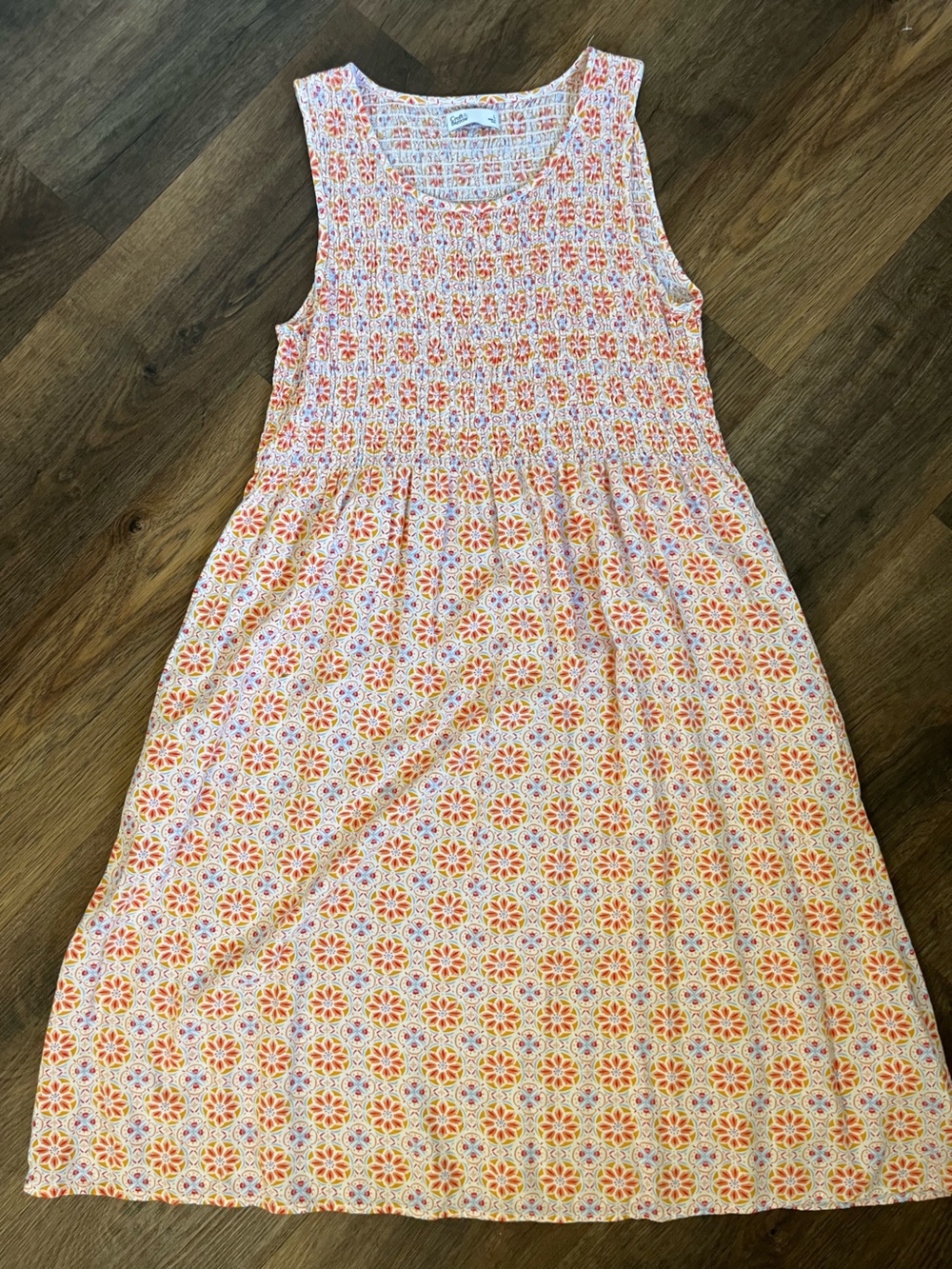 croft & barrow Floral Tile Print Rayon Smocked Tank Sundress Orange & Pink